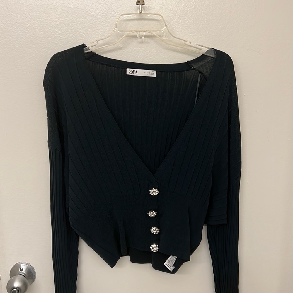 Zara Green Cardigan with Crystal Buttons